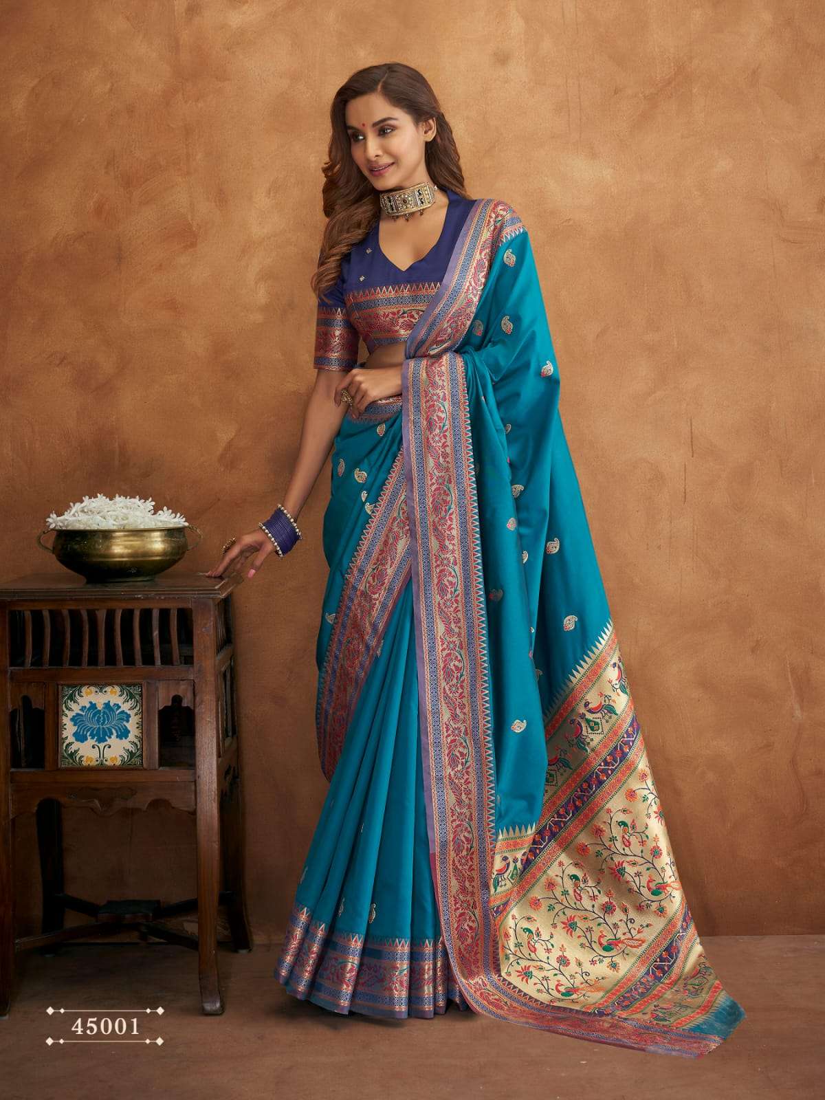 Sky Blue Woven Banarasi Silk Saree – LusionWear