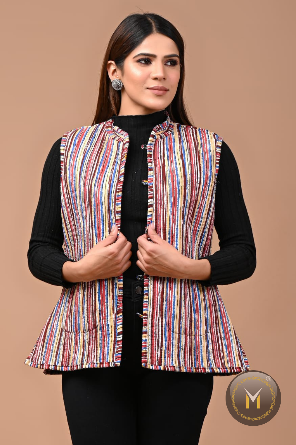 Jaipuri printed coat reverseable quilted jacket